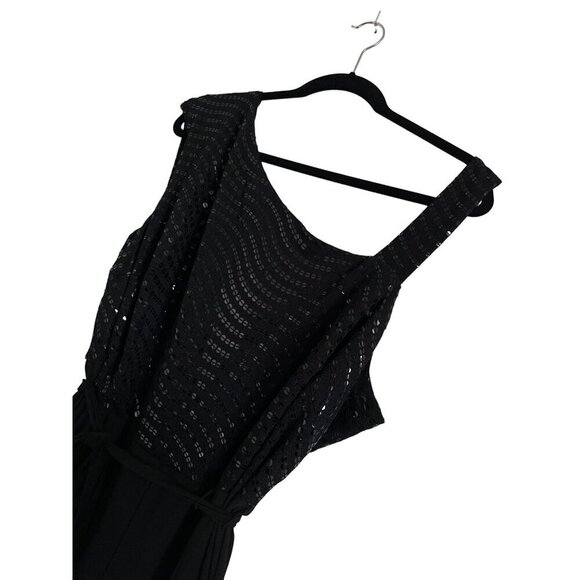 R&M Richards Black Jumpsuit Sequin Formal Sleeveless Wide Leg Zipper Back 20W - Picture 3 of 10